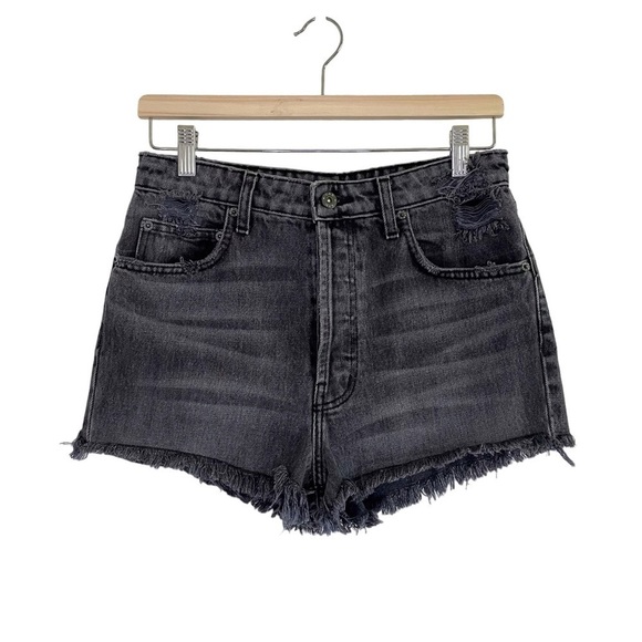NWT LF Carmar High Rise Denim Button Fly Cut Off Jean Short Washed Black 28 - Picture 1 of 11